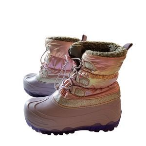 Member's Mark Little Girls Purple Pink Iridescent Faux Fur Lined Snow Boots 13/1